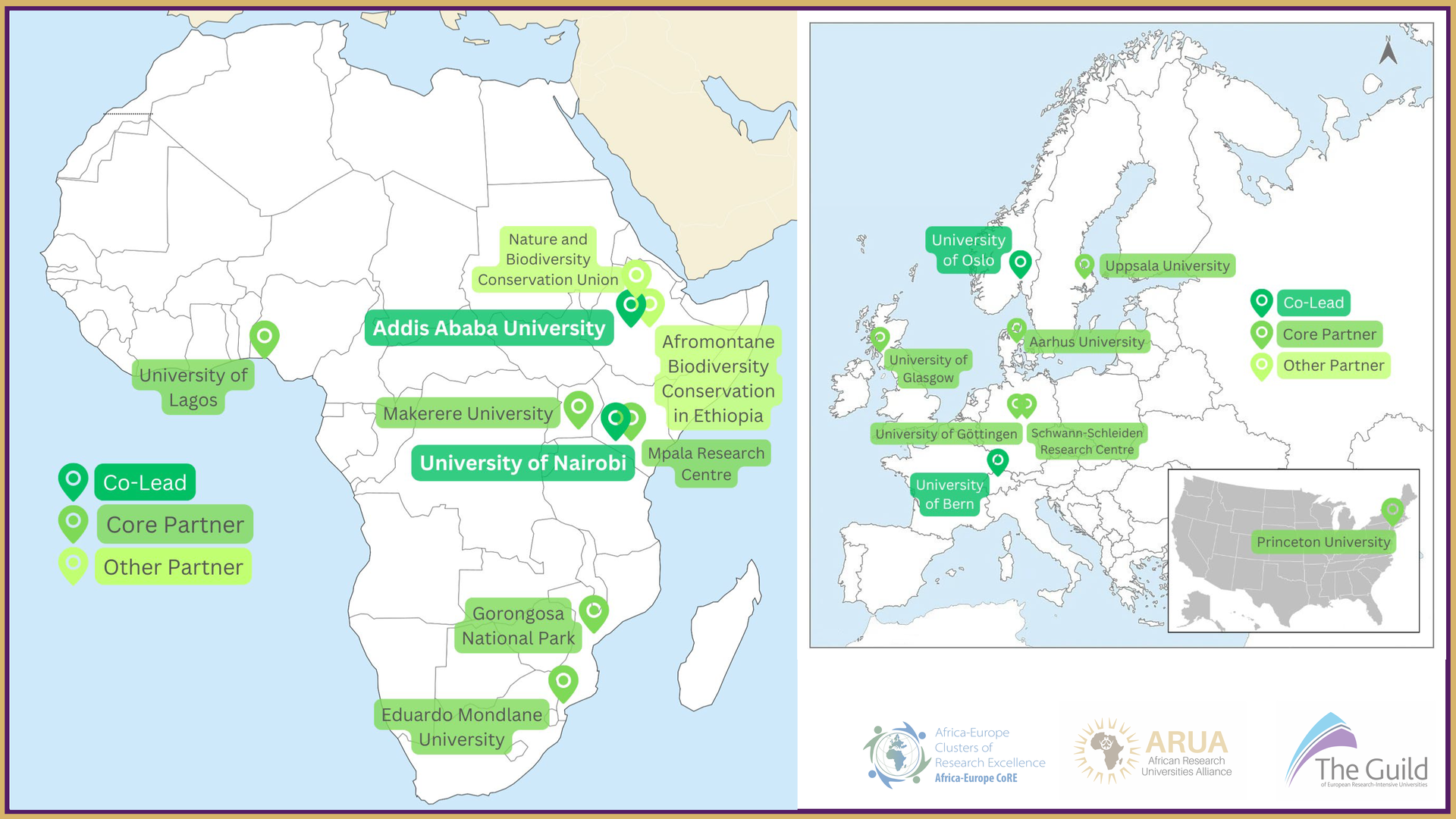 Map of Africa and Europe with the CoREs partners